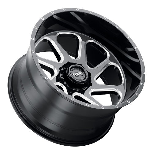 22x12 Tuff T2B GLOSS BLACK W/ MILLED SPOKES Wheel 6x135 (-45mm)