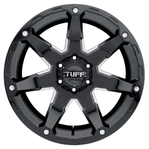 15x8 Tuff T4A GLOSS BLACK W/ MILLED SPOKES Wheel 5x4.5 (-13mm)