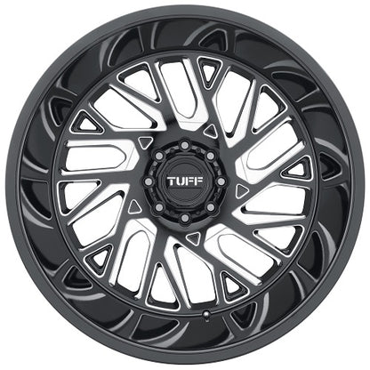 24x14 Tuff T4B Gloss Black & Milled DIRECTIONAL Right Wheel 5x5 (-72mm)