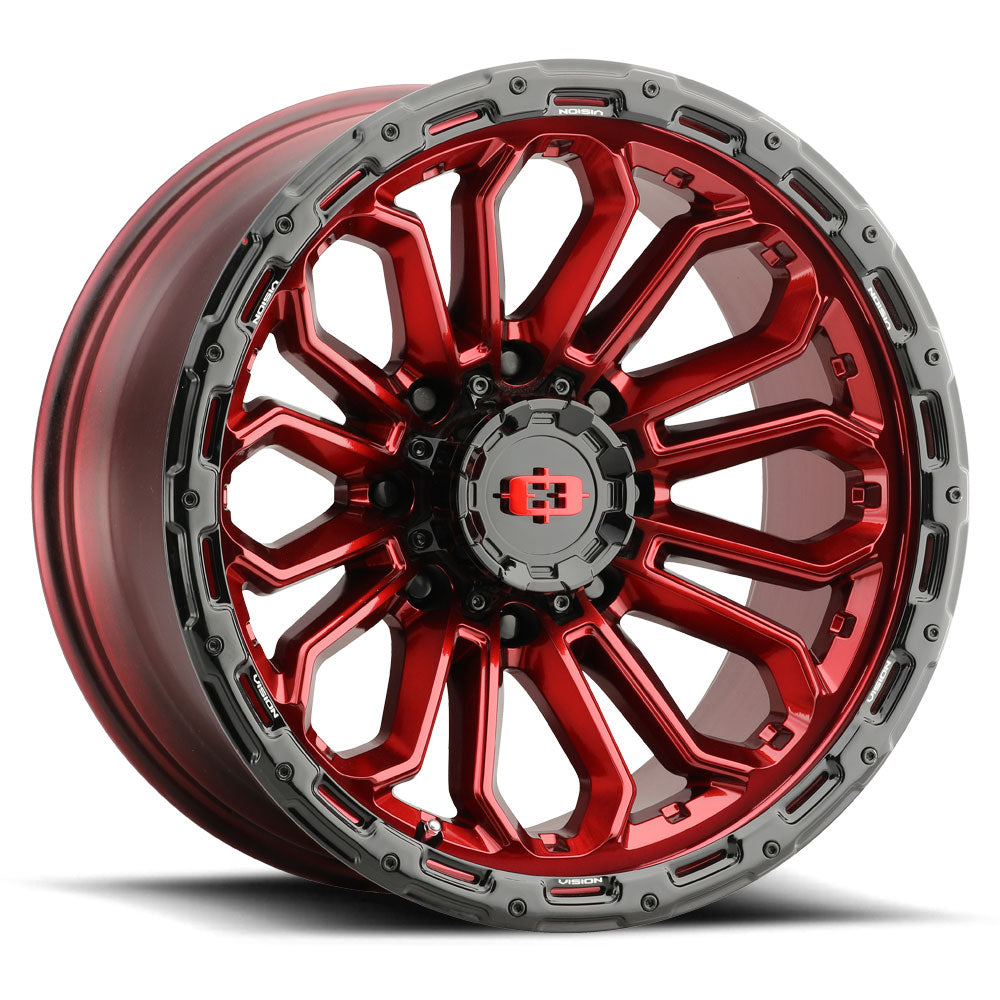 17x8 Vision 405 Korupt Gloss Red w/Gloss Black Lip Wheel 5x110 (30mm)