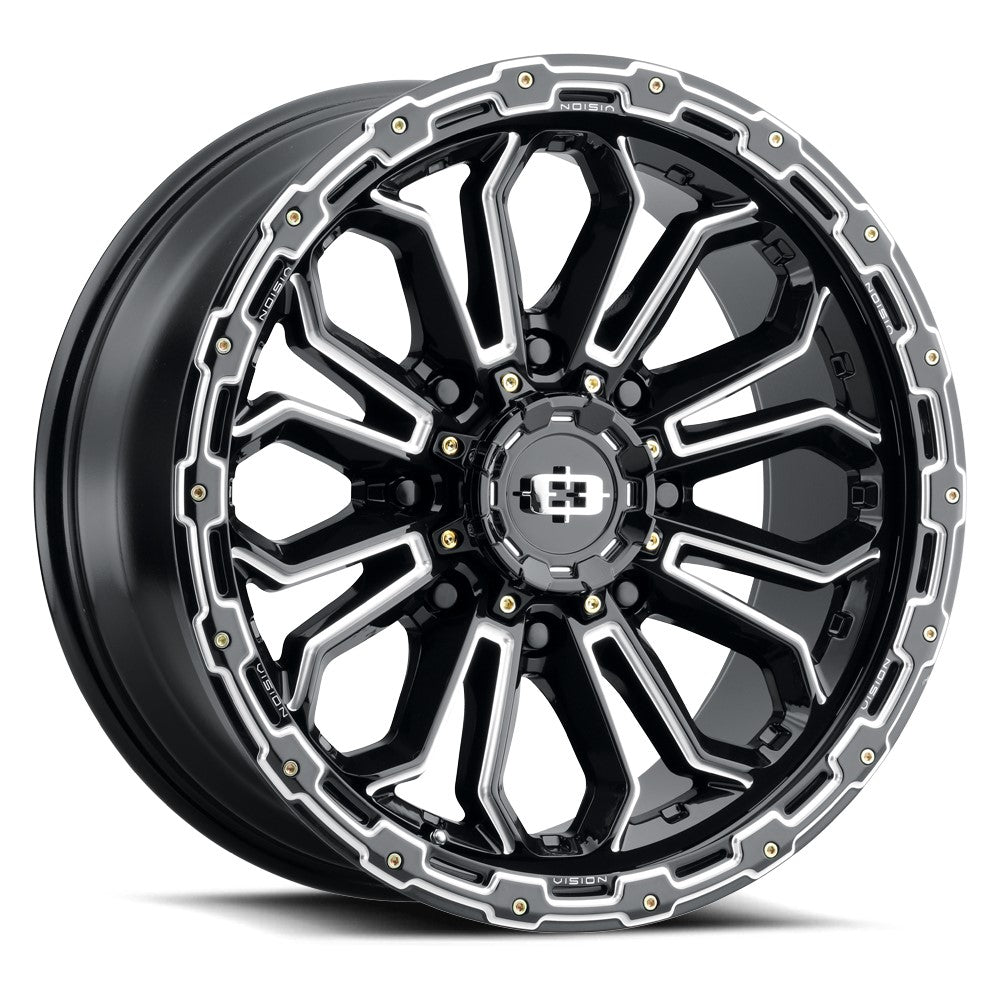 18x9 Vision 405 Korupt Gloss Black Milled Spoke Wheel 8x6.5 (-12mm)