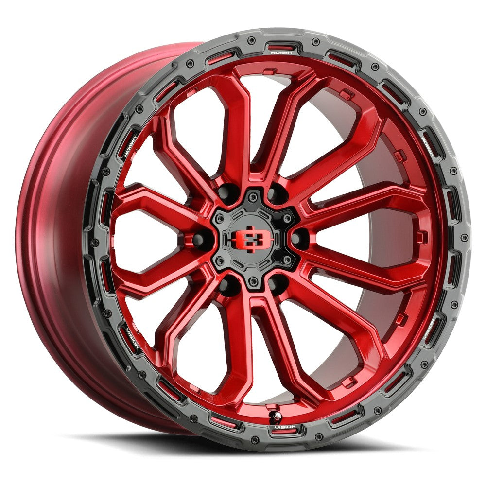 18x9 Vision 405 Korupt Gloss Red With Gloss Black Lip Wheel 6x5.5 (12mm)