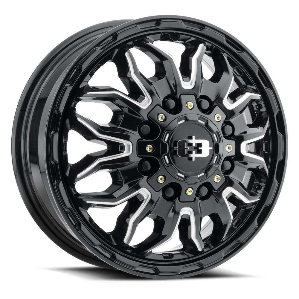 17x6.5 Vision 410 Korupt Gloss Black Milled DUALLY FRONT Wheel 8x6.5 (121.35mm)