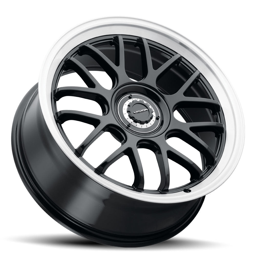 17x8 Vision 478 Apline Gloss Black Brushed Lip Wheel 5x112/5x120 (38mm)