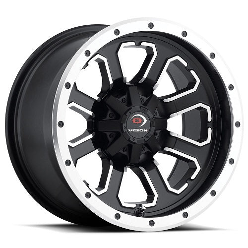 12x8 Vision 548 Commander Matte Blk Machined UTV Wheel 4x4 (-10.2mm)