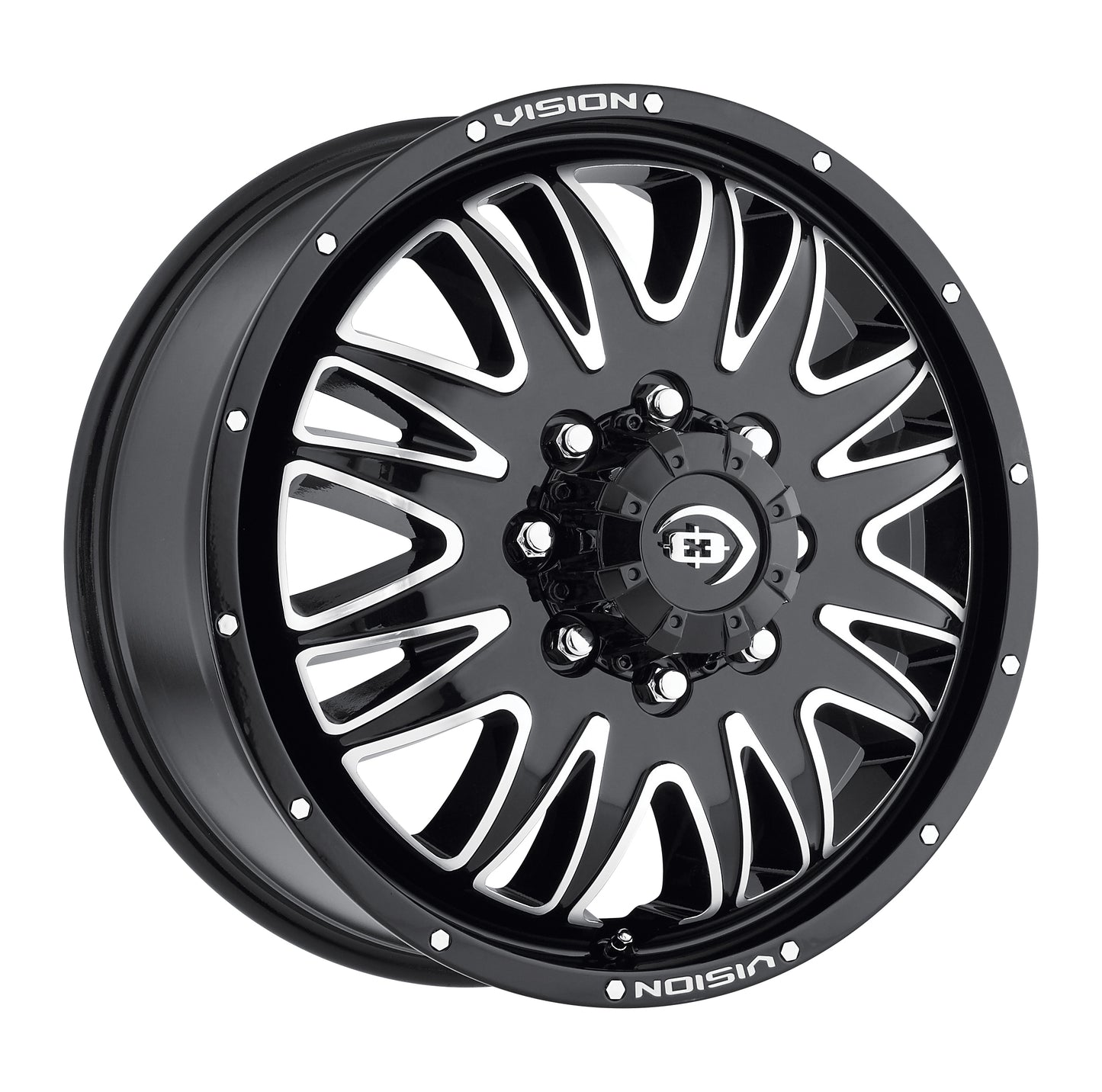 20x8.25 Vision 401 Rival Dually Front Gloss Black Machined Wheel 8x200 (105.5mm)