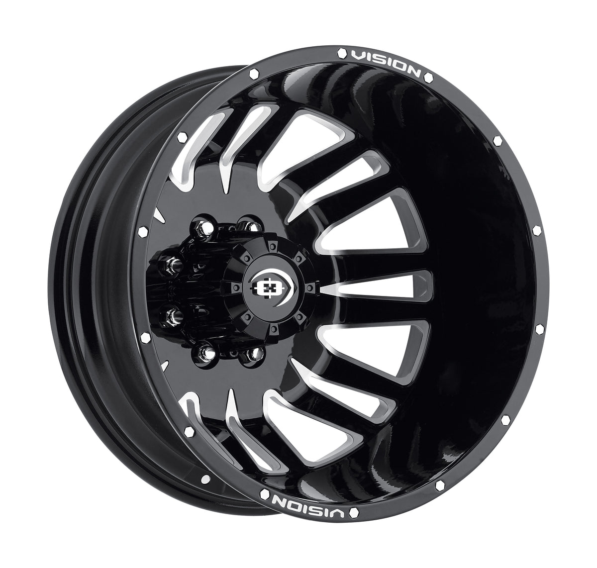 20x8.25 Vision 401 Rival Dually Rear Gloss Black Machined Wheel 8x170 (-211.3mm)