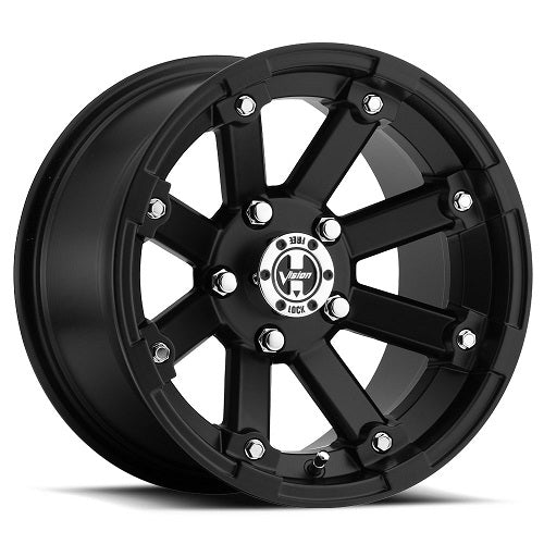 12x8 Vision 393 Lockout Matte Black UTV Wheel 5x4.5 (-10.2mm)